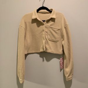 Romwe Cropped Fleece Button Up - Size Small